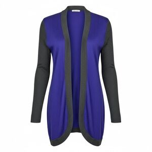 Eileen Fisher Cotton Drape Front Open‎ Long Cardigan Purple & Gray - Size Small